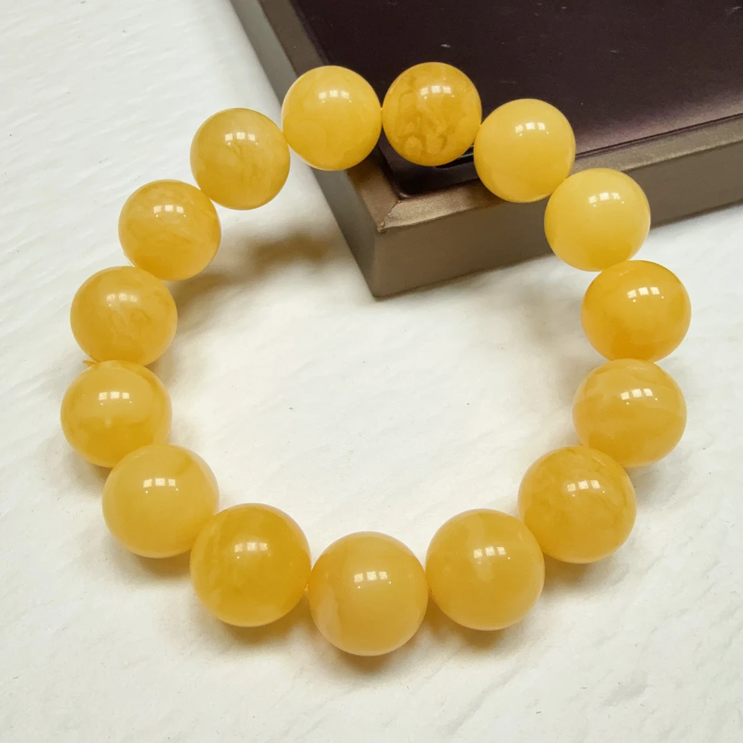 【伟伟鉴定】蜜蜡 俄料 圆珠手串 14mm时尚百搭精品