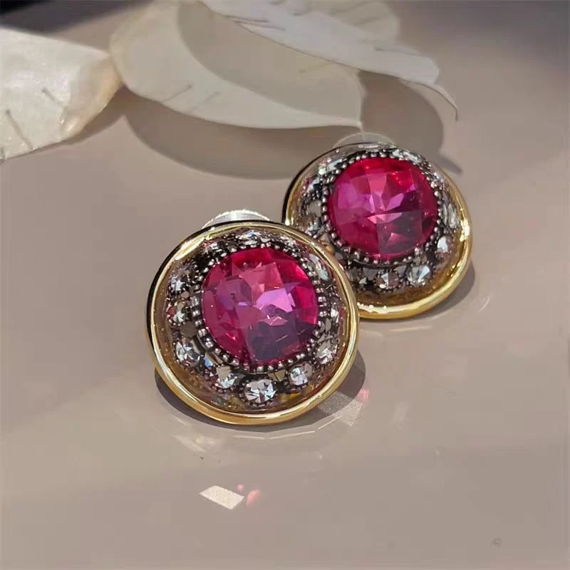 合金亚克力耳饰 2309 气质百搭法式钻复古气质中古经典简约耳钉