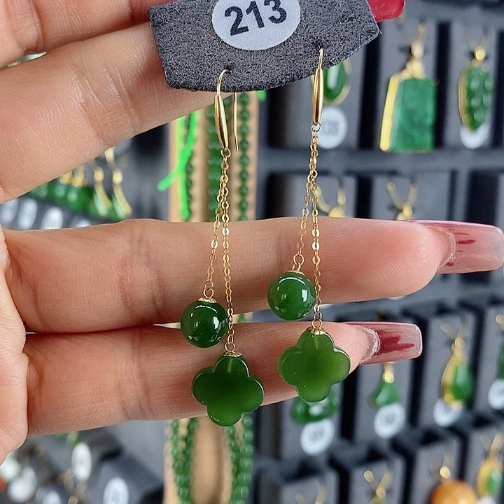 和田玉耳饰18K金镶嵌