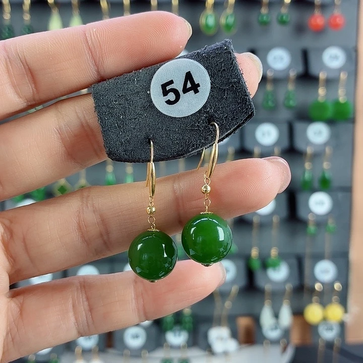 和田玉18K金镶嵌耳饰