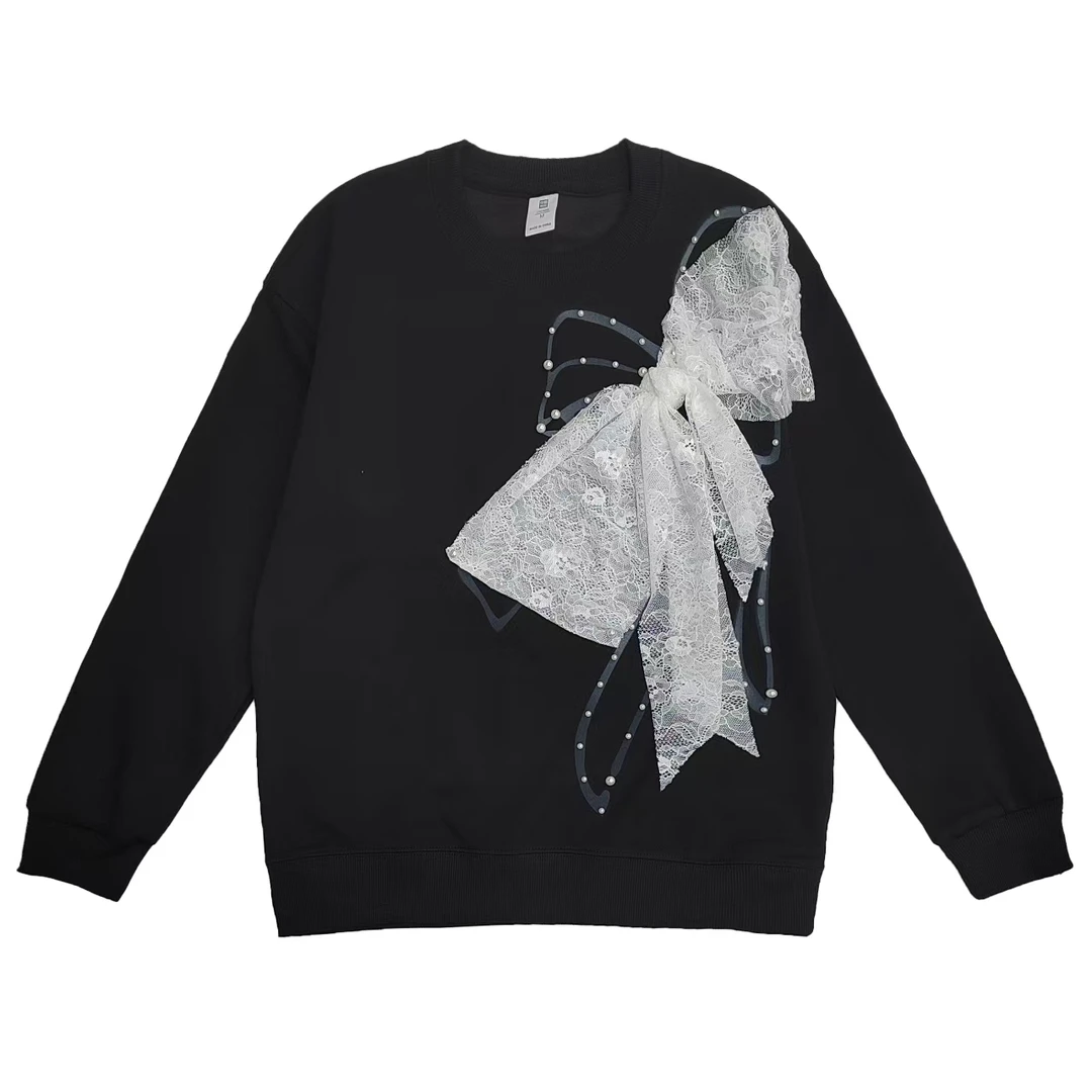少女风潮流蝴蝶蝴蝶结复古印花蝴蝶结卫衣宽松