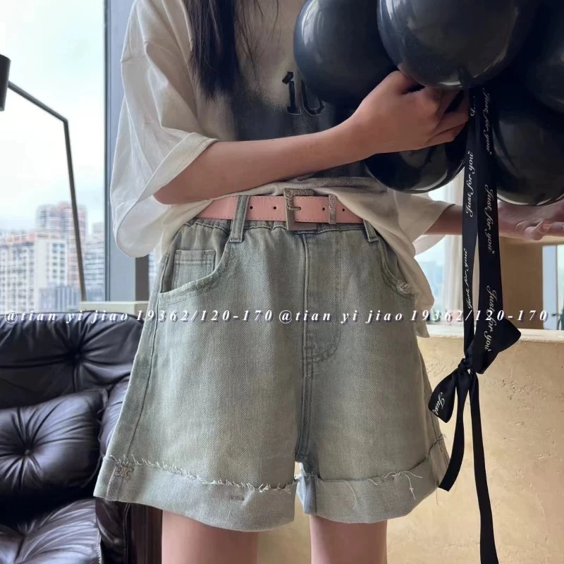 天依角裤子 19363夏款女童薄款牛仔短裤中大童韩版宽松女孩热裤潮