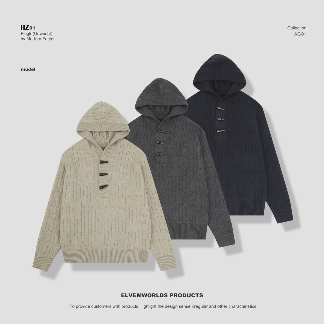 BoyHe【新品首发】男士复古ins针织衫套头宽松型时尚麻花连帽毛衣