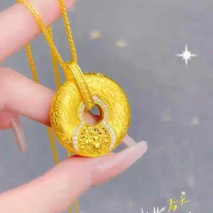 合金吊坠 轻奢感平安扣福禄运转吊坠金色饰品挂坠项链送女友礼物