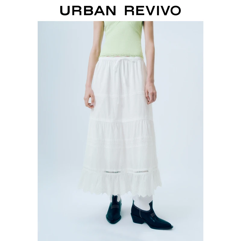 UR2025夏季新款女装波嬉风松紧腰抽绳超宽松半裙UYL550037