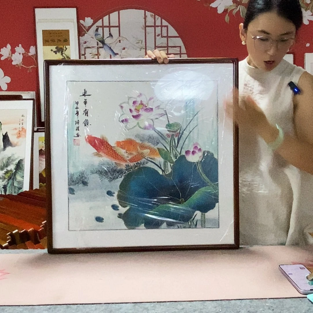 国画手写手绘带框包邮62✖️62国画作品
