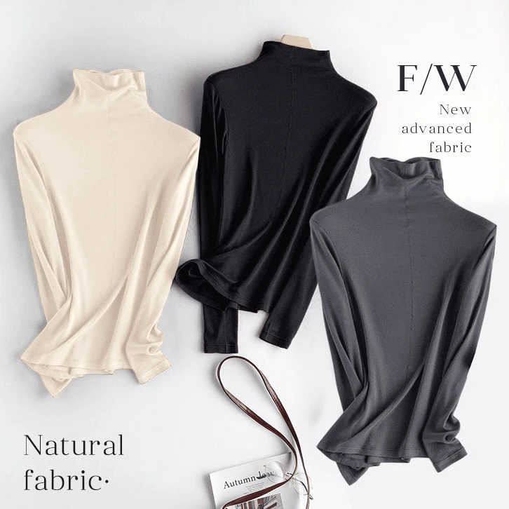 高品质莫代尔蛋白打底衫女保暖衣免烫圆领半高领堆堆领盒装打底衫