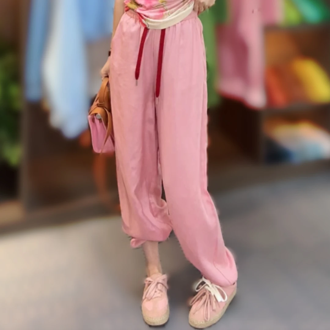 夏季亚麻长裤防蚊裤束脚裤高腰休闲裤女薄款透气夏季宽松洋气裤子