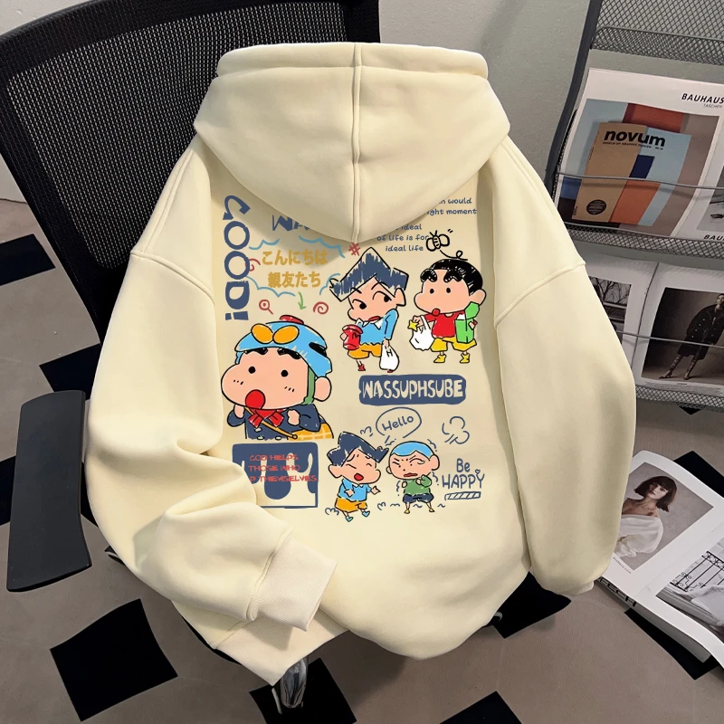 WASSUP HSUBE蜡笔小新趣味卡通套头连帽卫衣美式潮流百搭情侣上衣