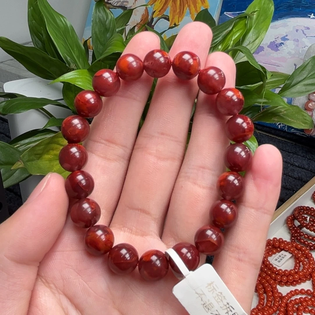 南红玛瑙未镶嵌手链川料牛血红火焰手串10+