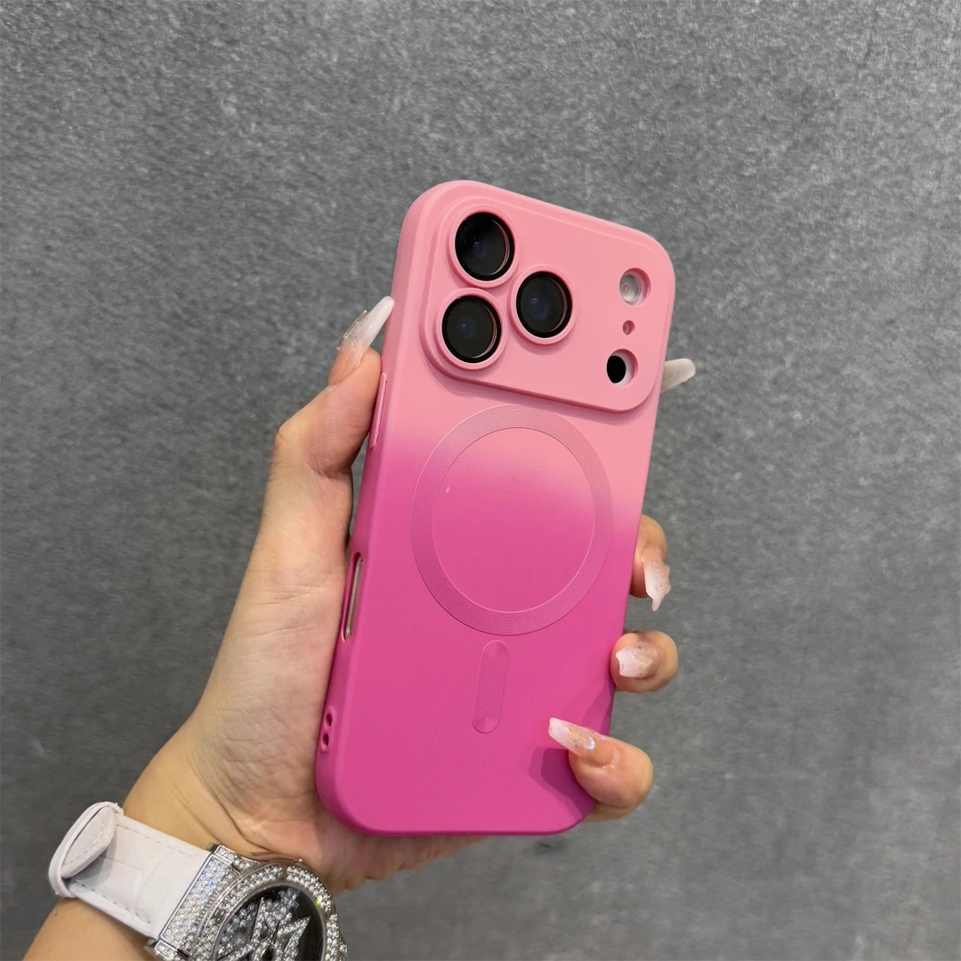 适用iphone17PRO手机壳渐变磁吸磨砂16E硅胶15全包防摔保护套