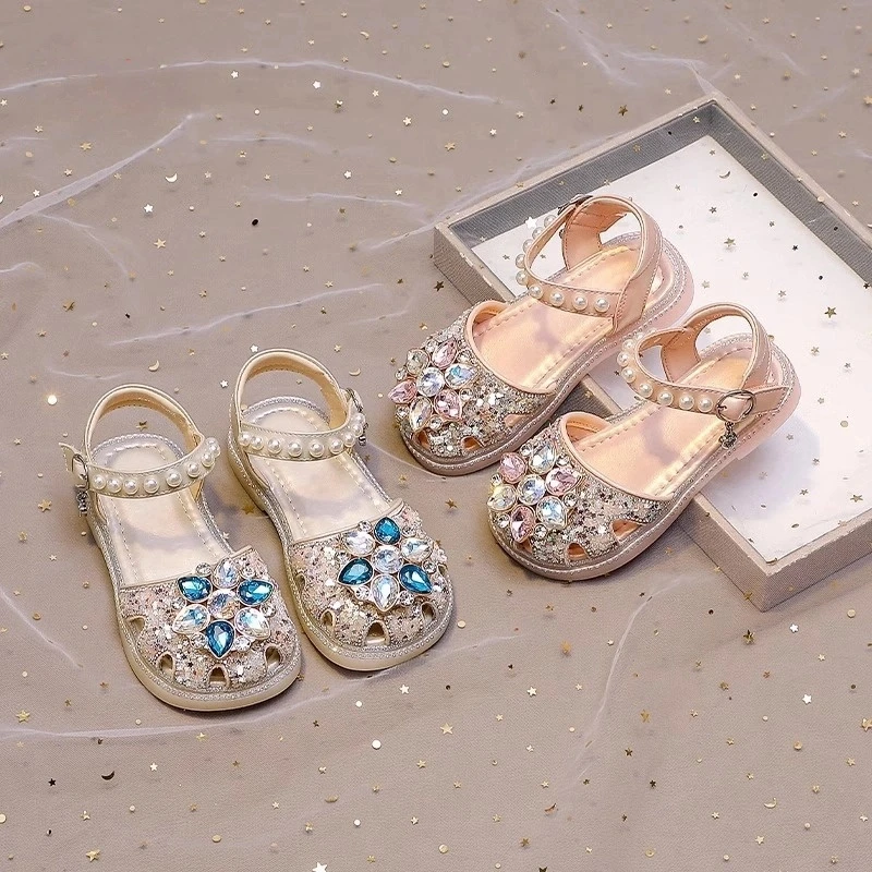 ABC 女童凉鞋2025新款夏款爆款儿童公主鞋女孩包头软底洋气水晶鞋