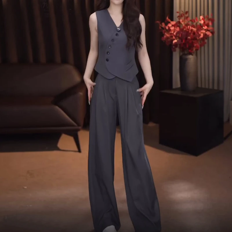 时尚穿搭一整套马甲阔腿裤套装女2025夏新款洋气减龄高级感两件套