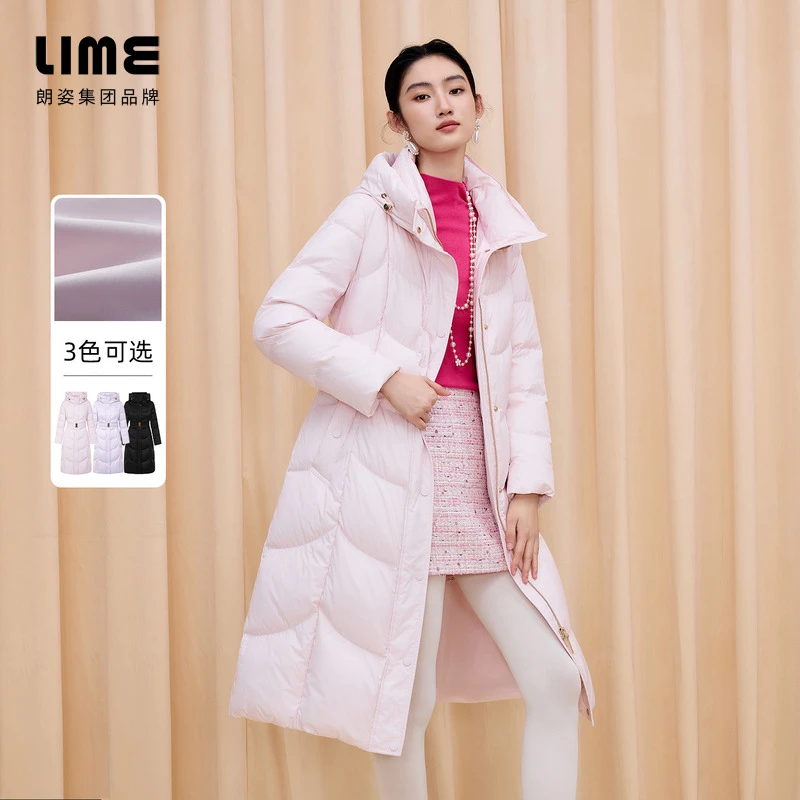 LIME/莱茵【90白鹅绒】冬季连帽千金风收腰鹅绒羽绒服LDGD9BOLC804