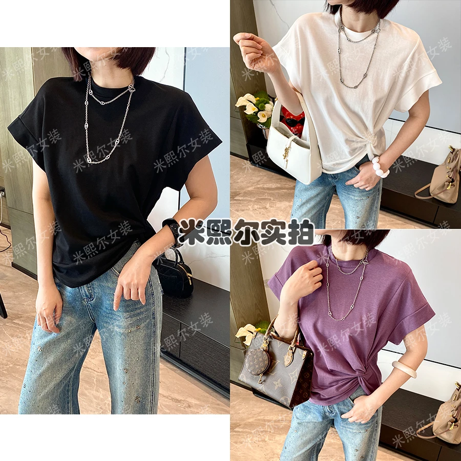 夏上新 设计款不对称短袖T恤 显瘦飞飞袖时尚圆领上衣 2025年女装