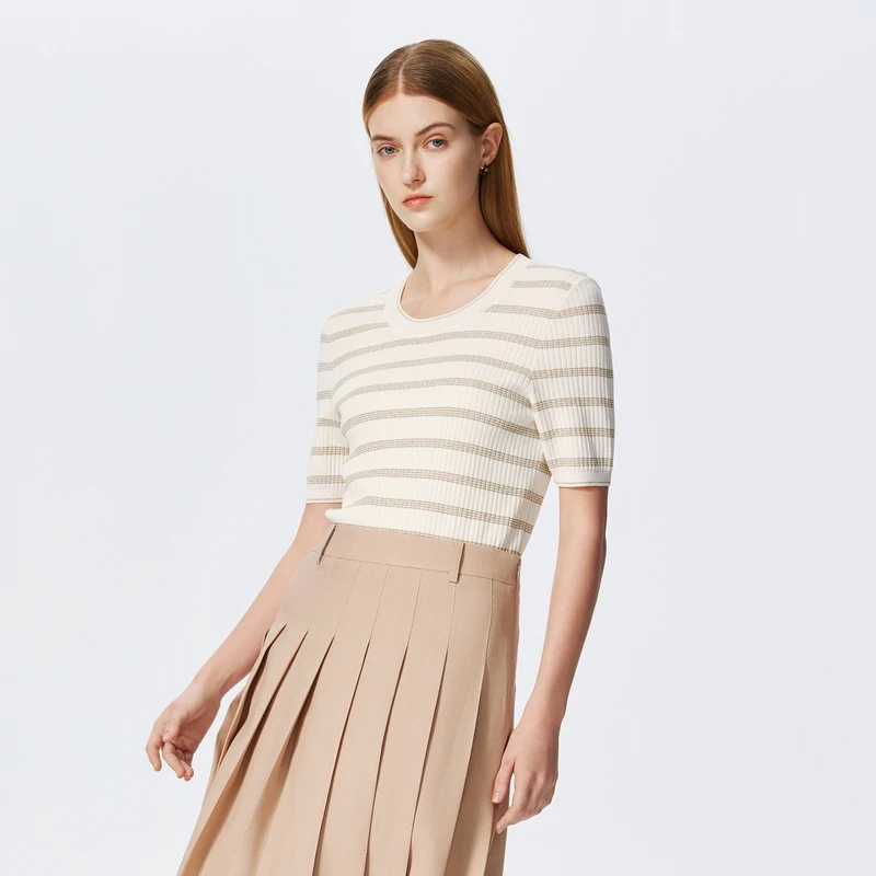 【女装优选WL】PRICH女士宽松清爽针织条纹短袖上衣PRKWE2406M