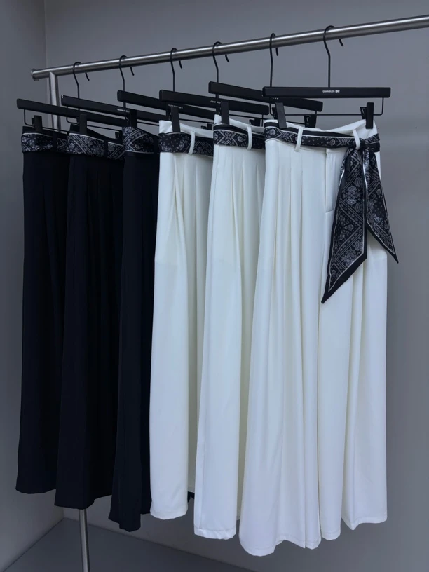 【小满服饰】夏季高腰配丝巾阔腿裤女宽松垂感长裤