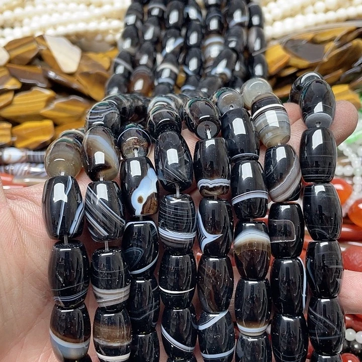 玛瑙/玉髓珠宝半成品未镶嵌一条13x18mm缠丝玛瑙桶珠