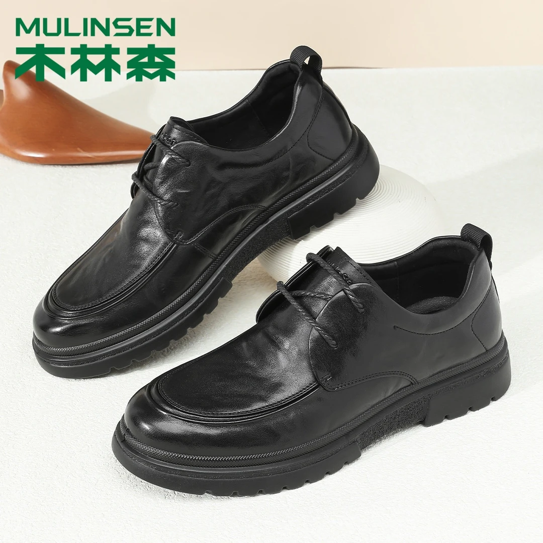 木林森男鞋子爆款2025新款真皮男士英伦厚底透气开车休闲专用皮鞋