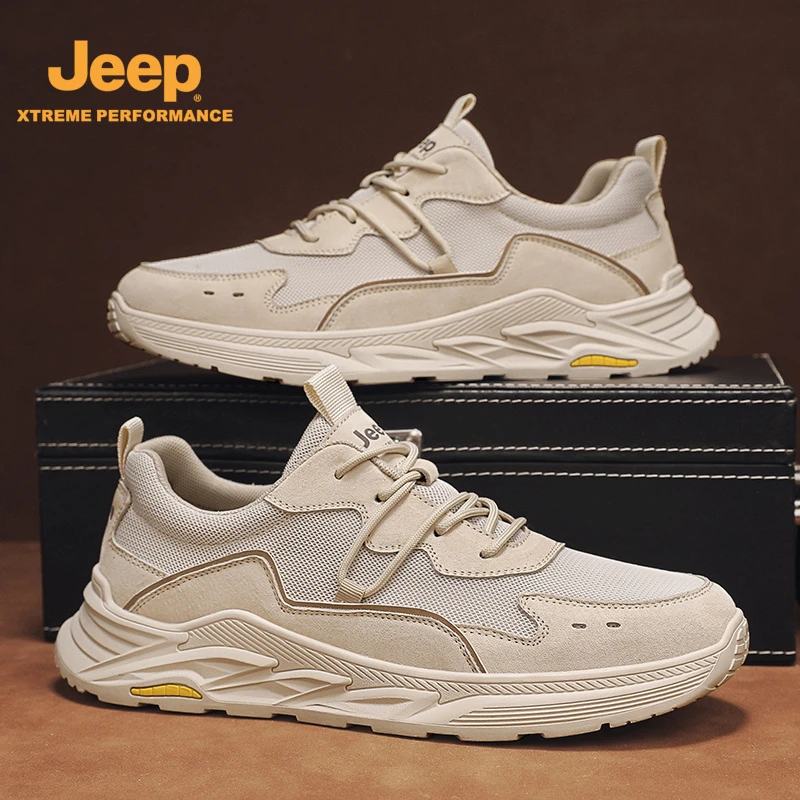 Jeep男鞋运动鞋男2025春季百搭厚底增高减震户外耐磨跑步鞋休闲鞋