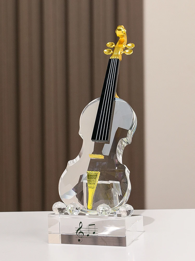 K9水晶高端家具摆件艺术小提琴儿童书房摆件装饰品送礼自用礼盒装