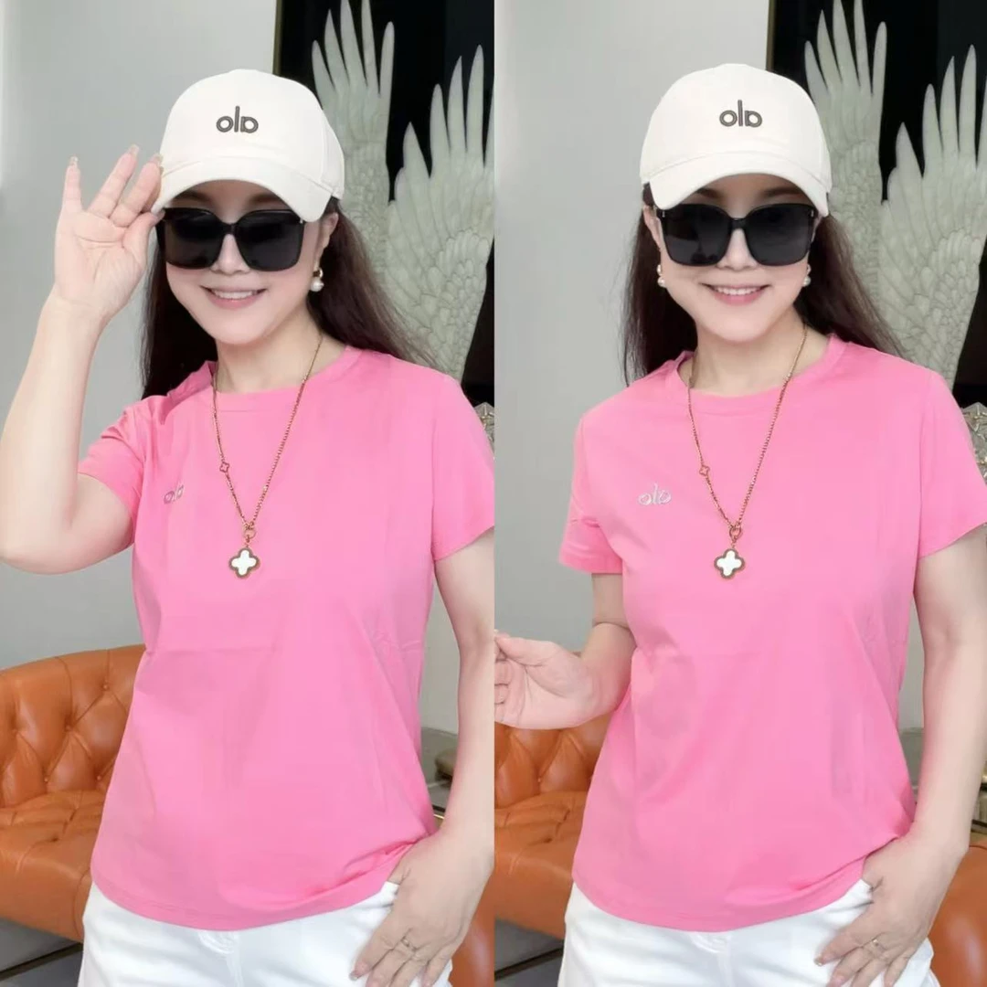 【薇姐粉丝】春夏新款胸前英文字母alo玫粉色棉质T恤衫