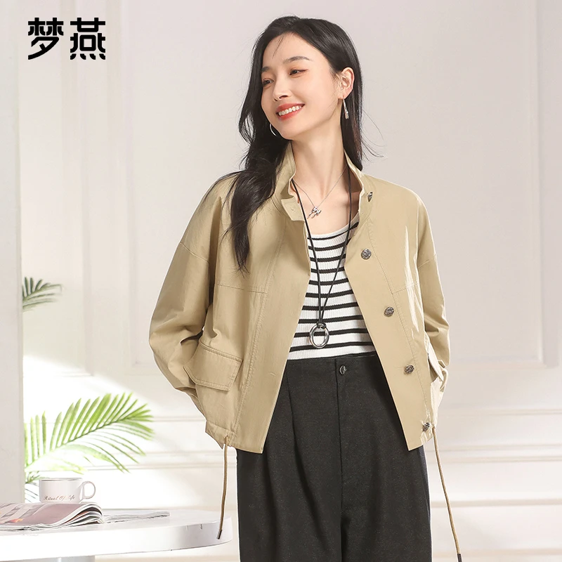 梦燕春秋女时尚百搭韩版立领经典休闲宽松型风衣短外套AA09B5502