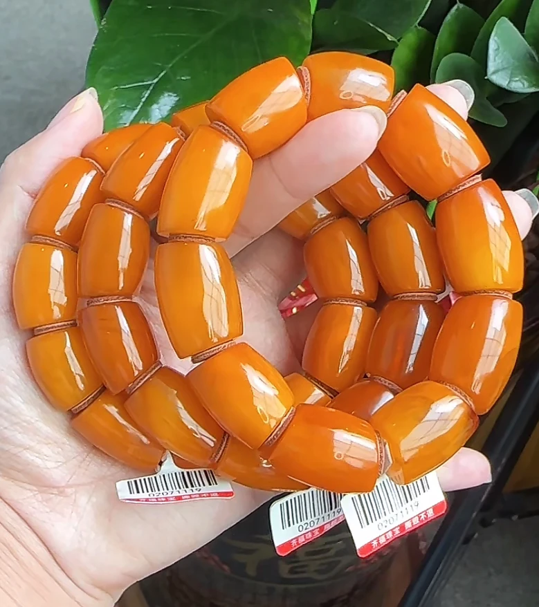 【齐福珠宝】TJ1119/天然琥珀蜜蜡马蹄珠手串（多样性发其一）