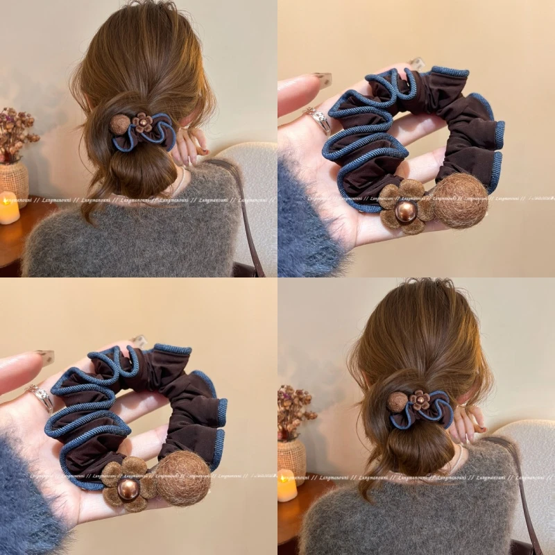 韩系木耳边发圈女2025新款高级感不伤发慵懒低丸子头绳皮筋发头饰