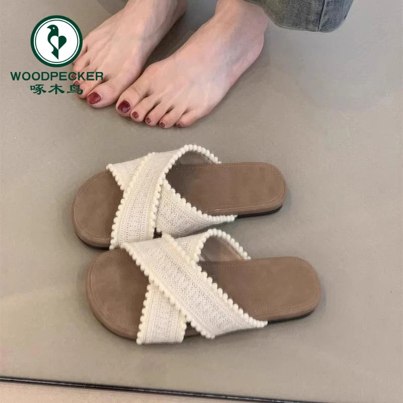 啄木鸟复古波西米亚平底拖鞋女外穿2025年夏外穿海边度假沙滩凉鞋