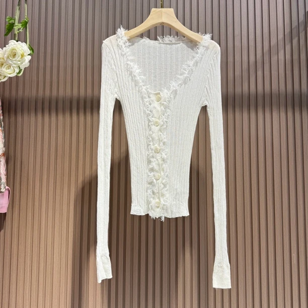 2133 拼接蕾丝边上衣