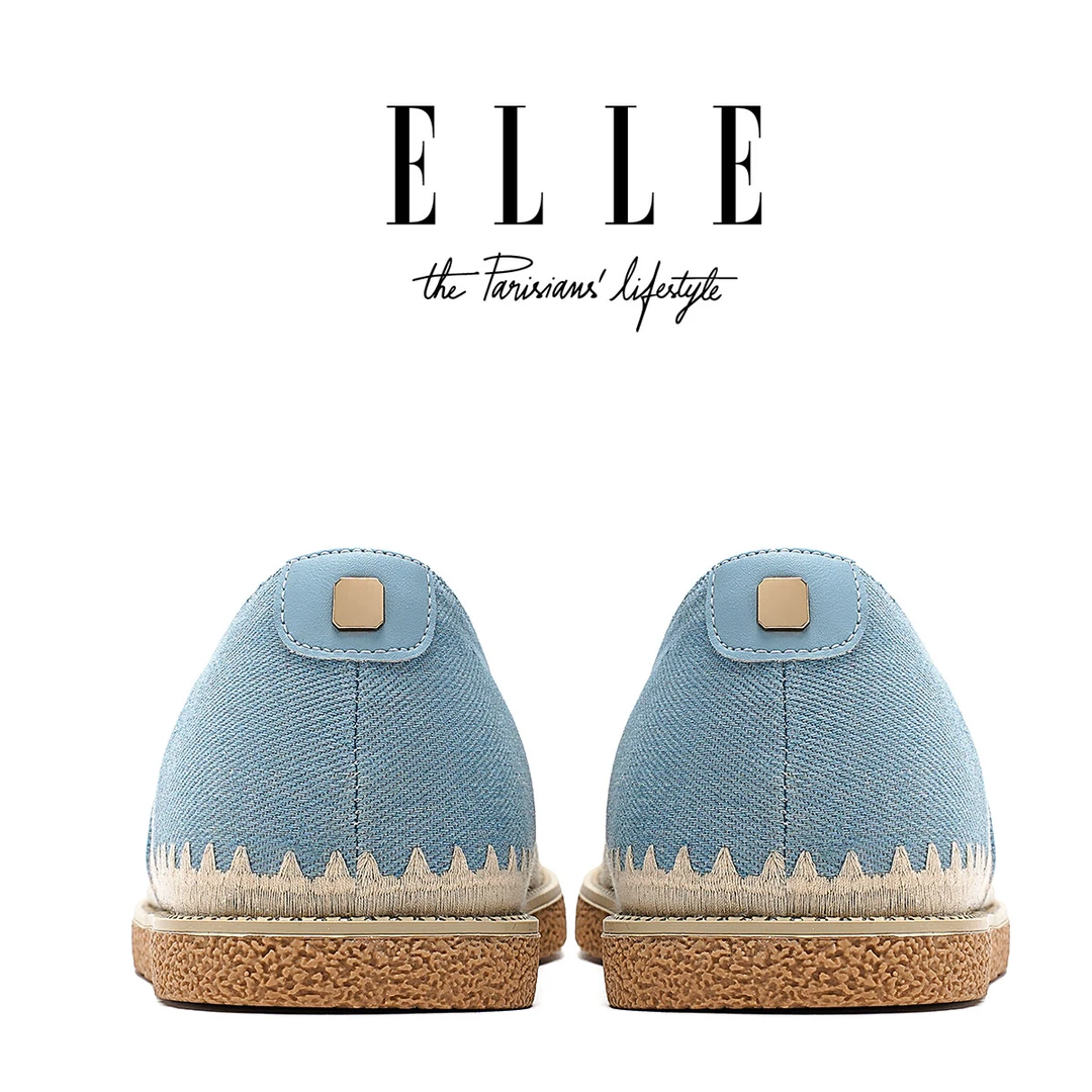 ELLE刺绣小香风渔夫鞋女2025新款时尚编织懒人一脚蹬通勤百搭单鞋