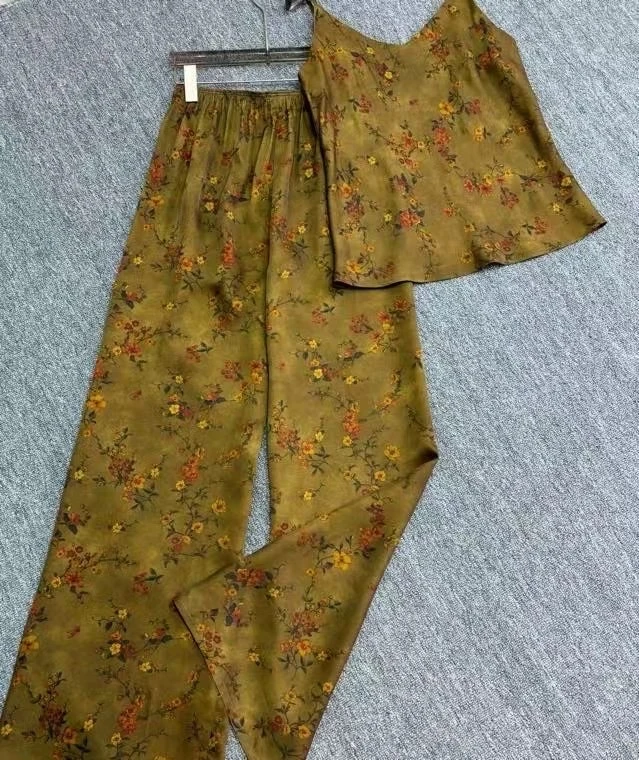 Momo2025夏季百搭高级新中式国风铜氨丝套装气质碎花