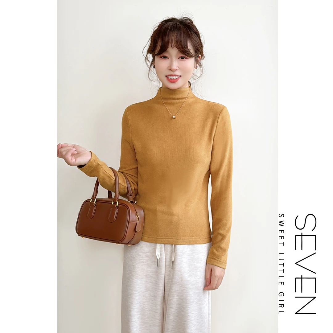 ⑦七七146小个子半高领磨毛打底长袖T恤女秋冬内搭保暖上衣小美说