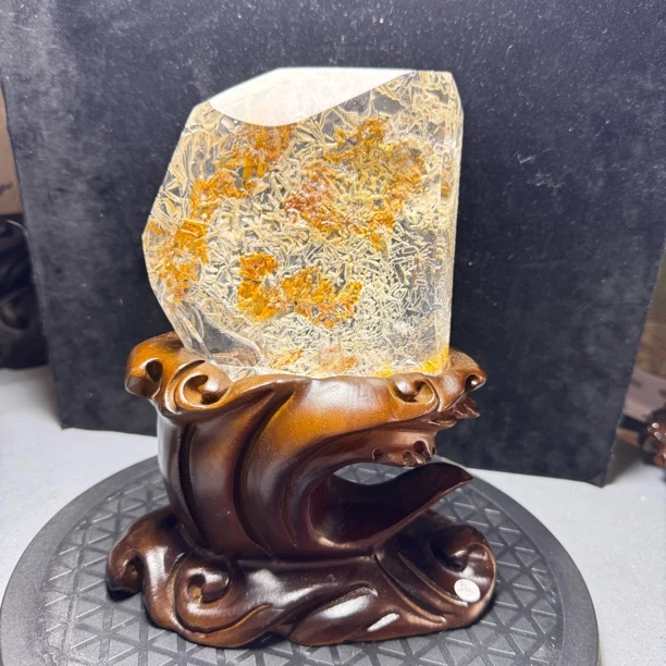 天然水晶金玉缠枝景石摆件原石摆件办公店铺居家摆件