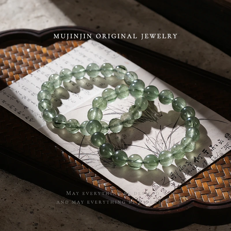 天然绿发晶水晶手串女款轻奢小众单圈串珠手链多样性发一