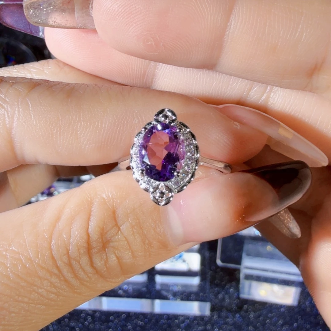 银S925镶嵌颈饰水晶紫水晶戒指