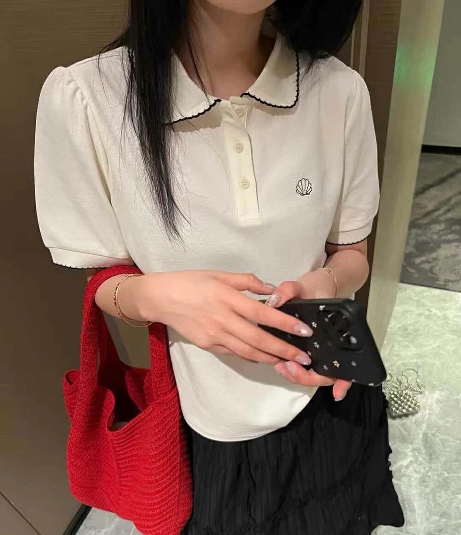 （贝壳polo）稀缺刺绣正版！T恤女夏季新款时尚宽松polo领上衣C620