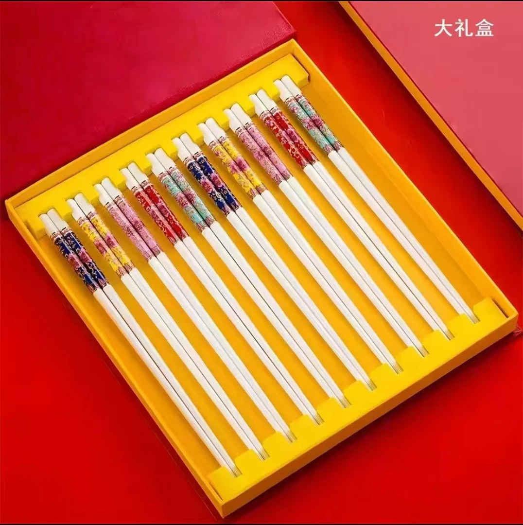 【高档礼盒装】珐琅彩陶瓷筷子10双+饭勺