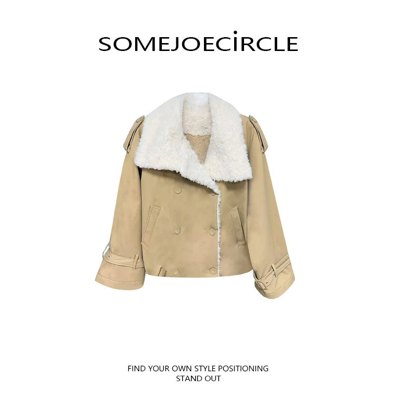 SOMEJOECIRCLE【外套】新款雾面柔光蓬松羊羔毛外套翻领派克服Z8143