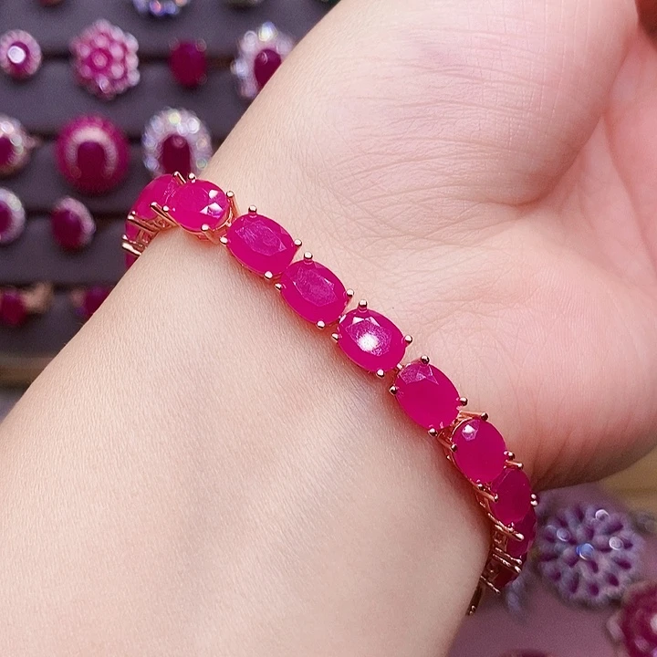 手链银S925镶嵌红宝石