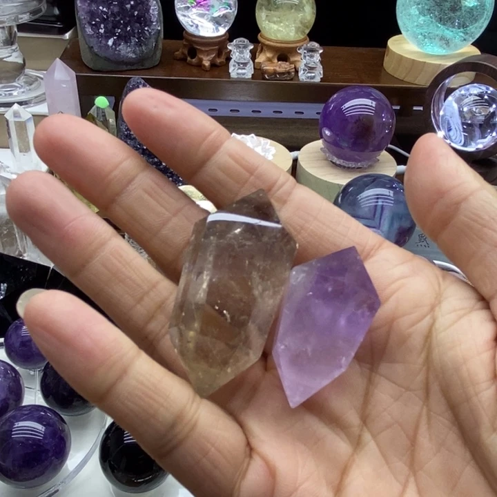 水晶摆件未镶嵌梅****店天然紫水晶双尖