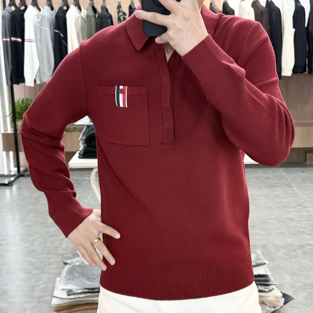 *慕念fashion*男士新品高品质拼接口袋翻领修身轻奢Polo衫78850