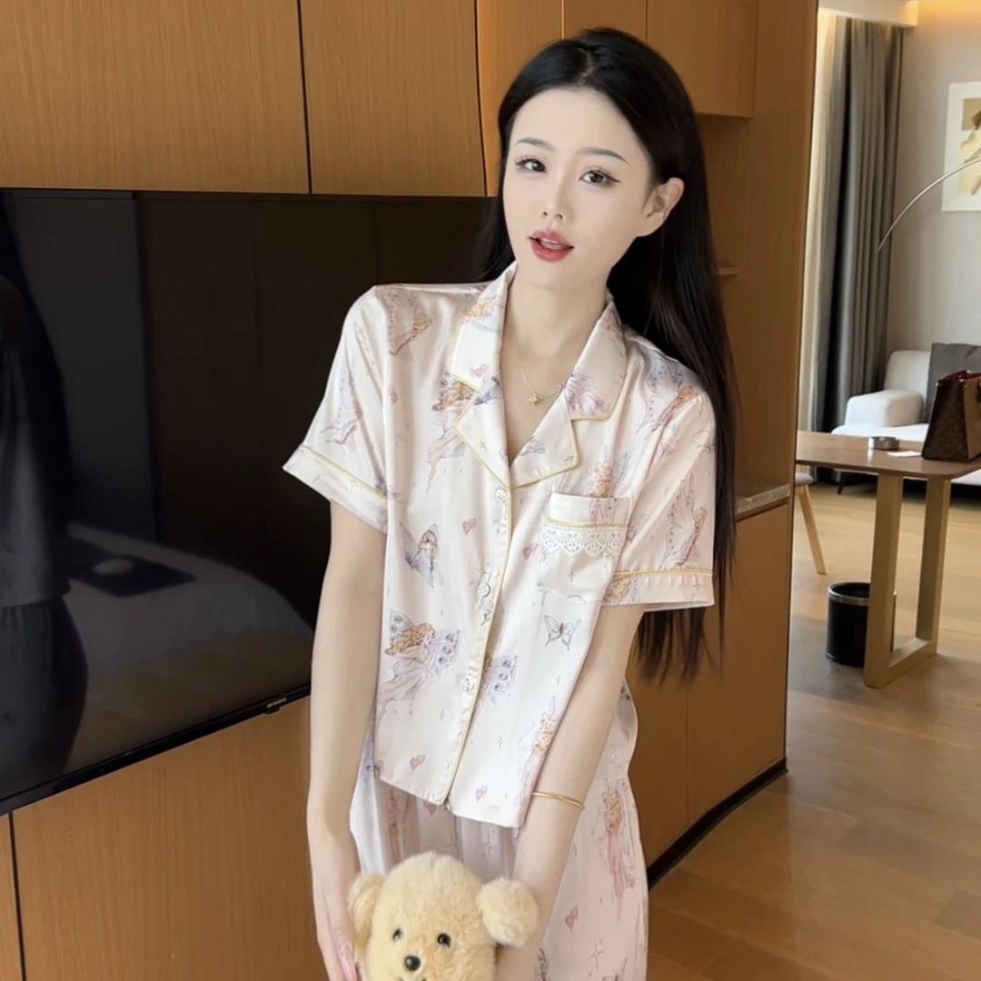 （婉蝶）夏季气质休闲高级感短袖睡衣家居服女套装亲肤温柔可外穿