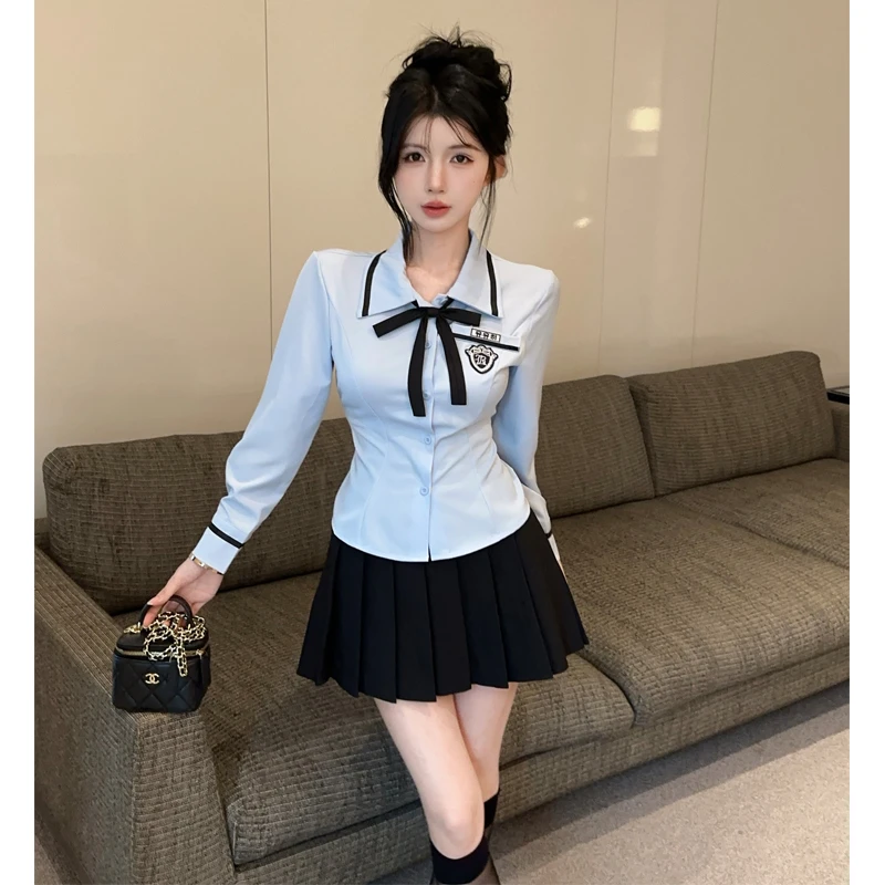 秋季jk制服衬衫女学院风工作服修身收腰衬衣减龄学生校服长袖上衣