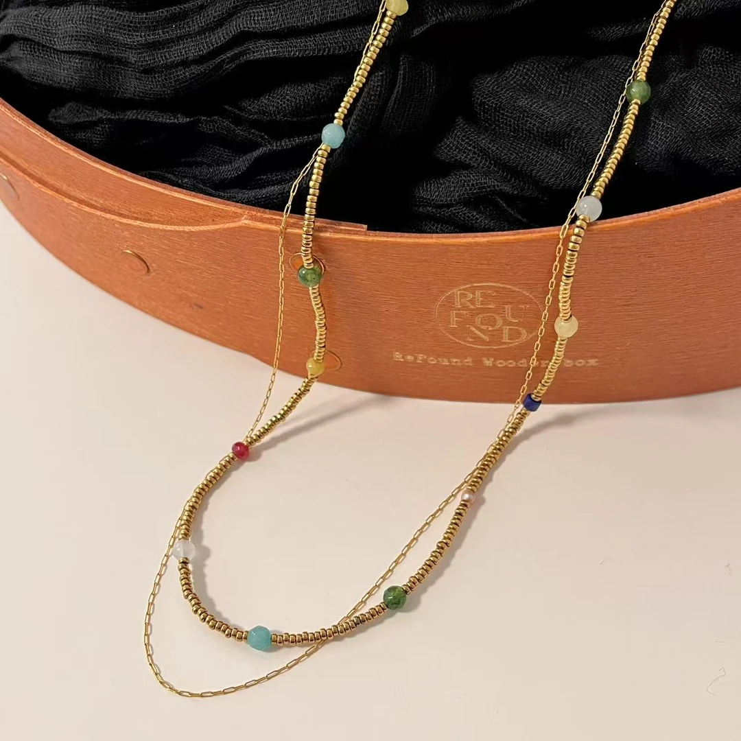 钛钢项链 可碰水！法式度假风双层彩色珠珠项链