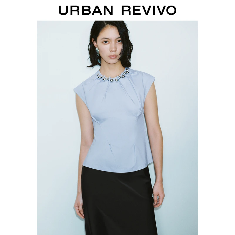 UR2025春季新款女装欧若风摩登魅力钉珠饰收腰罩衫衬衫UWG250035