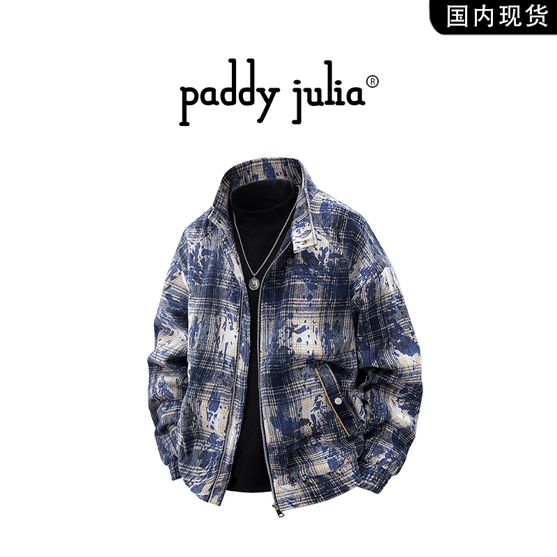 Paddy julia夹克男款春秋季美式复古织格子扎染潮牌痞帅休闲外套