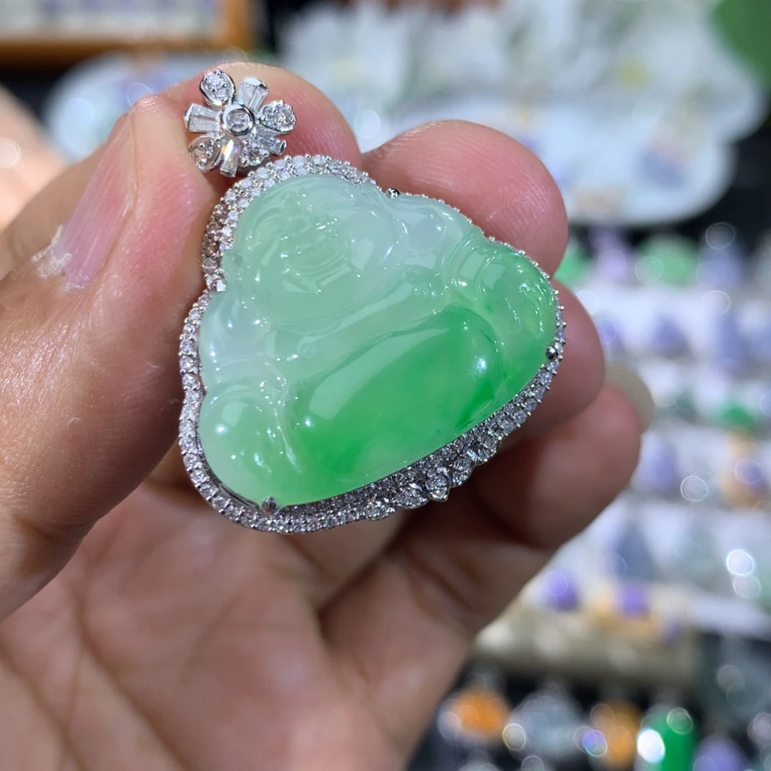 翡翠18K金镶嵌吊坠(不含链)