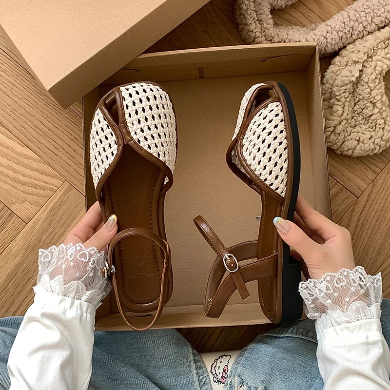 平底包头凉鞋女2025新款夏季孕妇软底洞洞鞋法式绝美配裙子罗马鞋